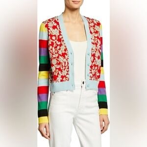 Alice + Olivia Cardigan Minako Multipattern V-Neck Button Front Floral‎ Sweater